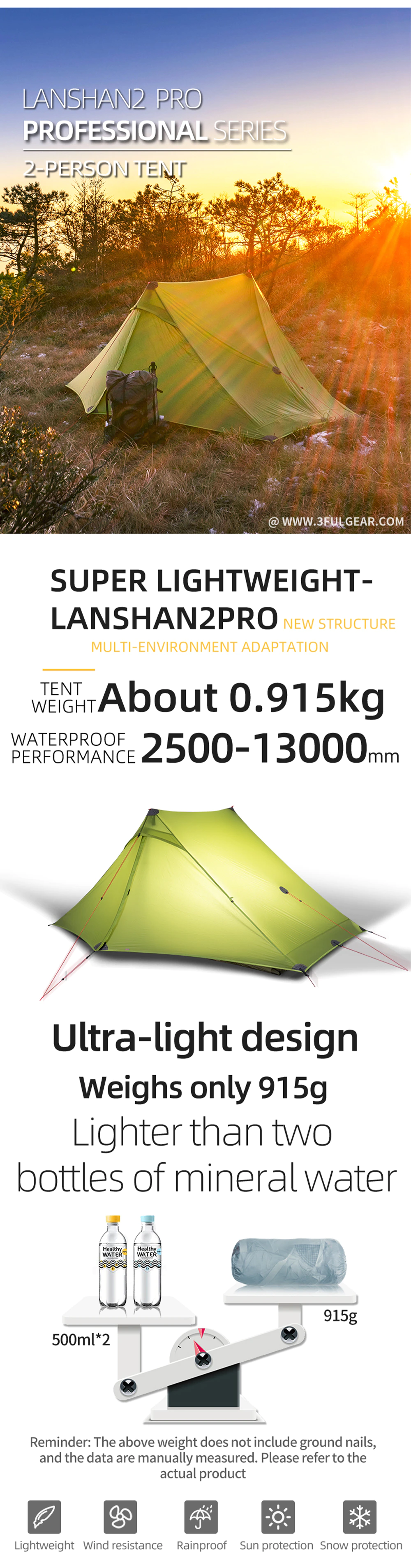 Cheap Goat Tents 3F UL GEAR LanShan 2 pro Tent 2 Person Outdoor Ultralight Camping Tent 3 Season Professional 20D Nylon Both Sides Silicon Tent Tents 